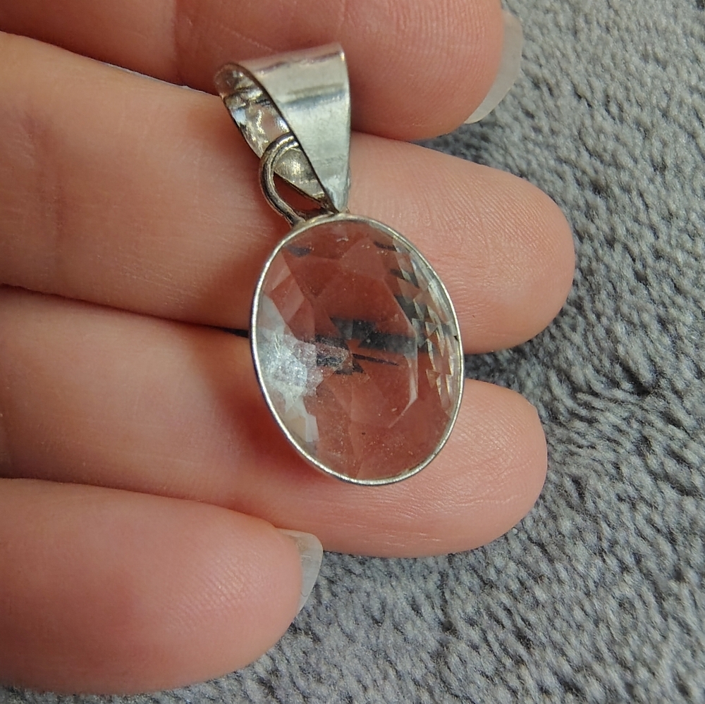 Faceted Clear Oval Crystal Pendant
